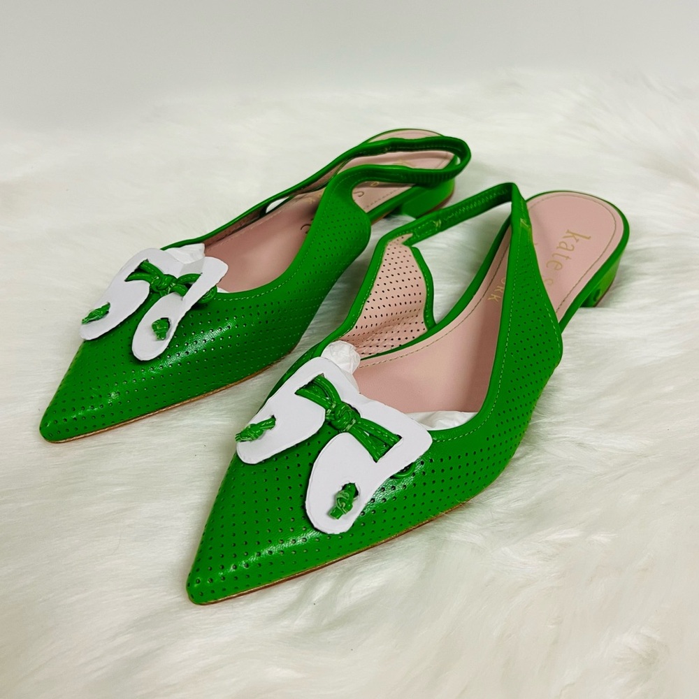 Kate Spade Veronica Perforated Leather Slingback Mules In Green NWOB - Picture 2 of 12